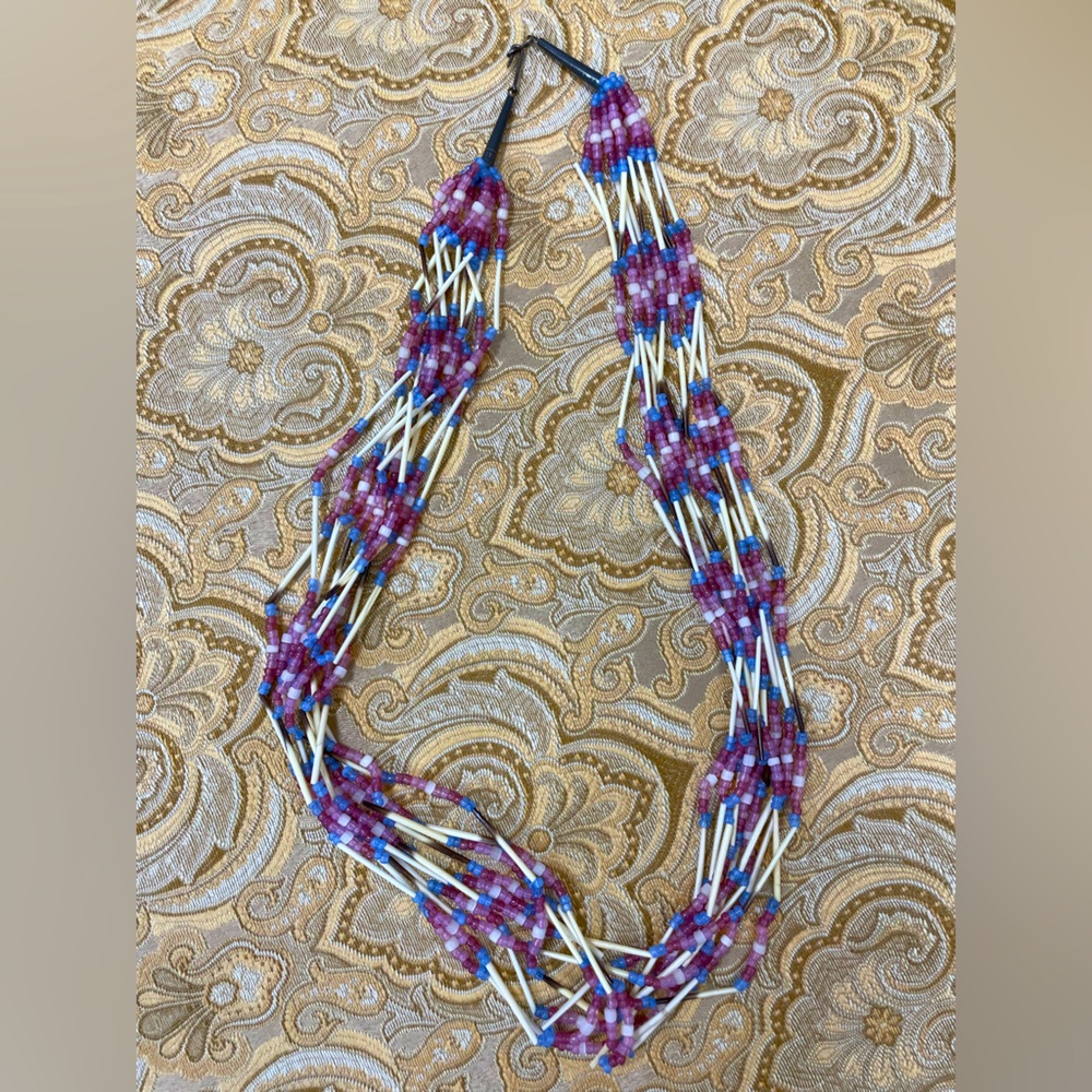 Hand beaded necklace w/quill accents